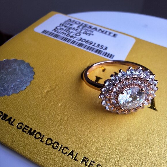 1ctw Rose Gold Tone Over 925 Sterling Silver Moissanite Ring Size 7 - Picture 4 of 5